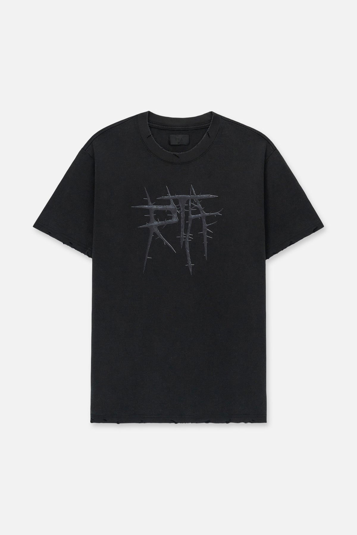 Black Cotton Liam Tee with Thorn Graphic - Front Flat Lay | RTA