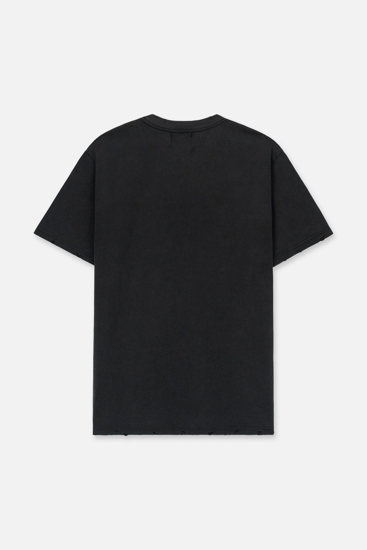 Black Liam Short Sleeve Tee - Back Flat Lay, Distressed Hem Detail | RTA