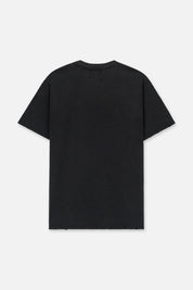 Black Liam Short Sleeve Tee - Back Flat Lay, Distressed Hem Detail | RTA