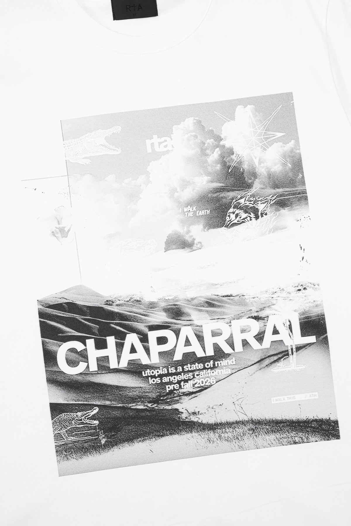 White Cotton Liam Tee - Close-Up Chaparral Graphic Detail | RTA