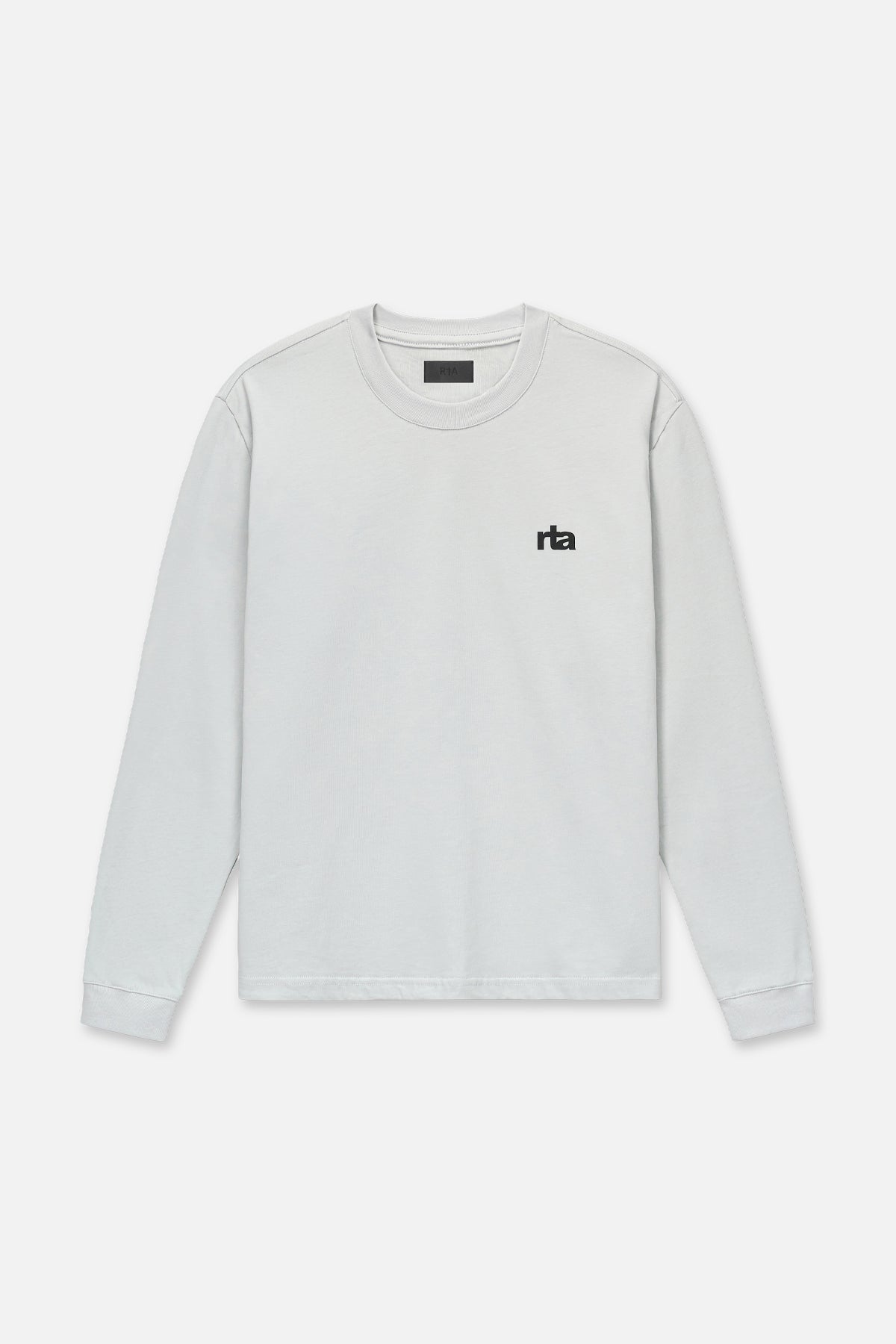 Smoke Grey Cotton Long Sleeve Tee - Flat Lay Front, Logo Chest Detail | RTA