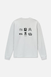 Smoke Grey Streetwear Long Sleeve Tee - Flat Lay Back, Spiked Typography Graphic Print | RTA