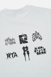 Smoke Grey Long Sleeve Tee - Close-Up Back Spiked Graphic Typography Detail | RTA