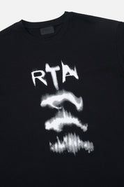 Black Cotton Colin Tee with White Spray Paint RTA Graphics - Front Detail Close Up | RTA