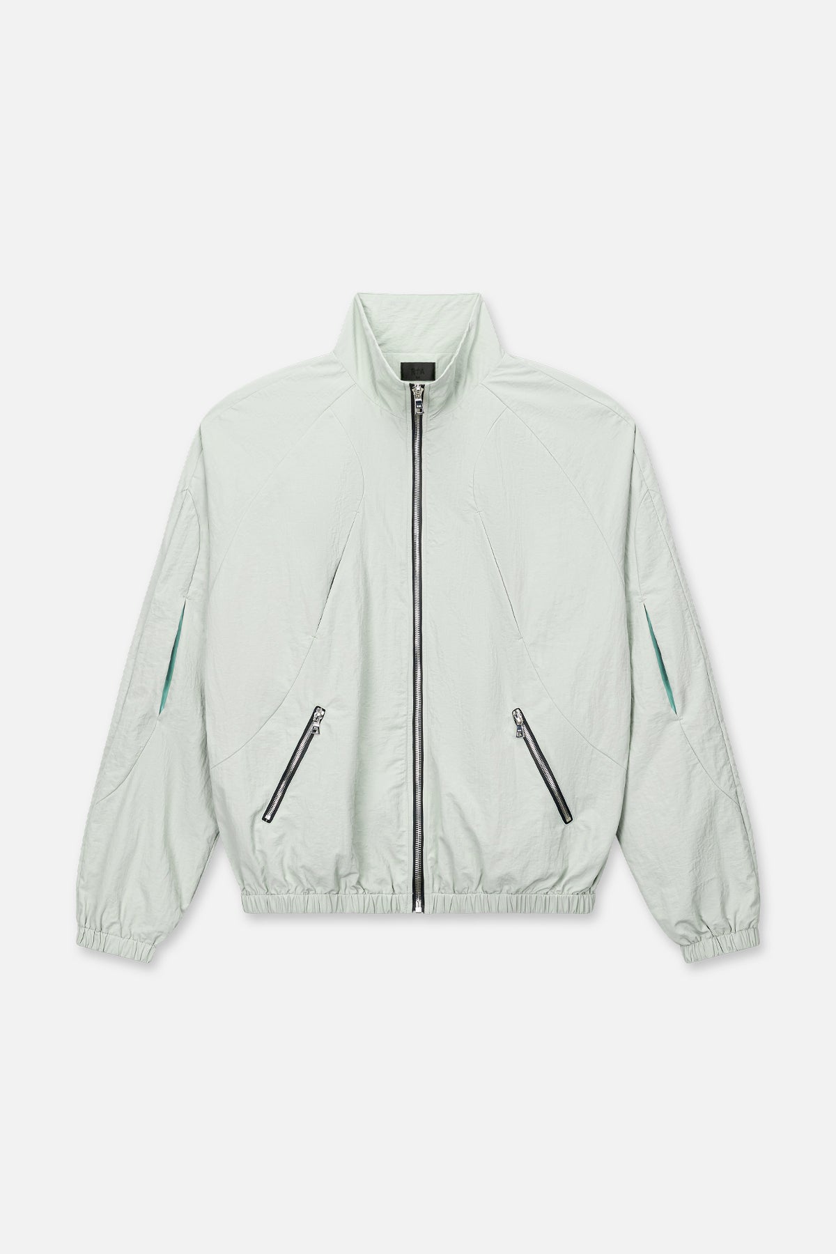 Smoke Nylon Eero Parachute Jacket - Front View, Zip Pockets & Mock Neck | RTA