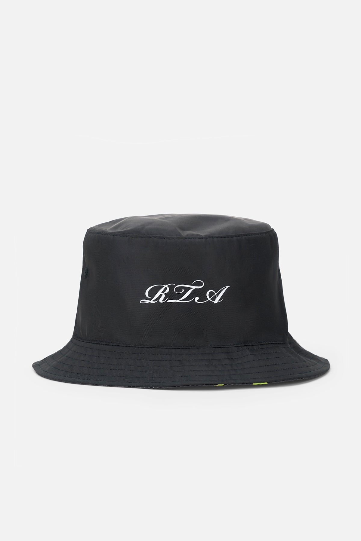 Black Nylon Marcus Bucket Hat with Cursive RTA Logo - Front View | RTA