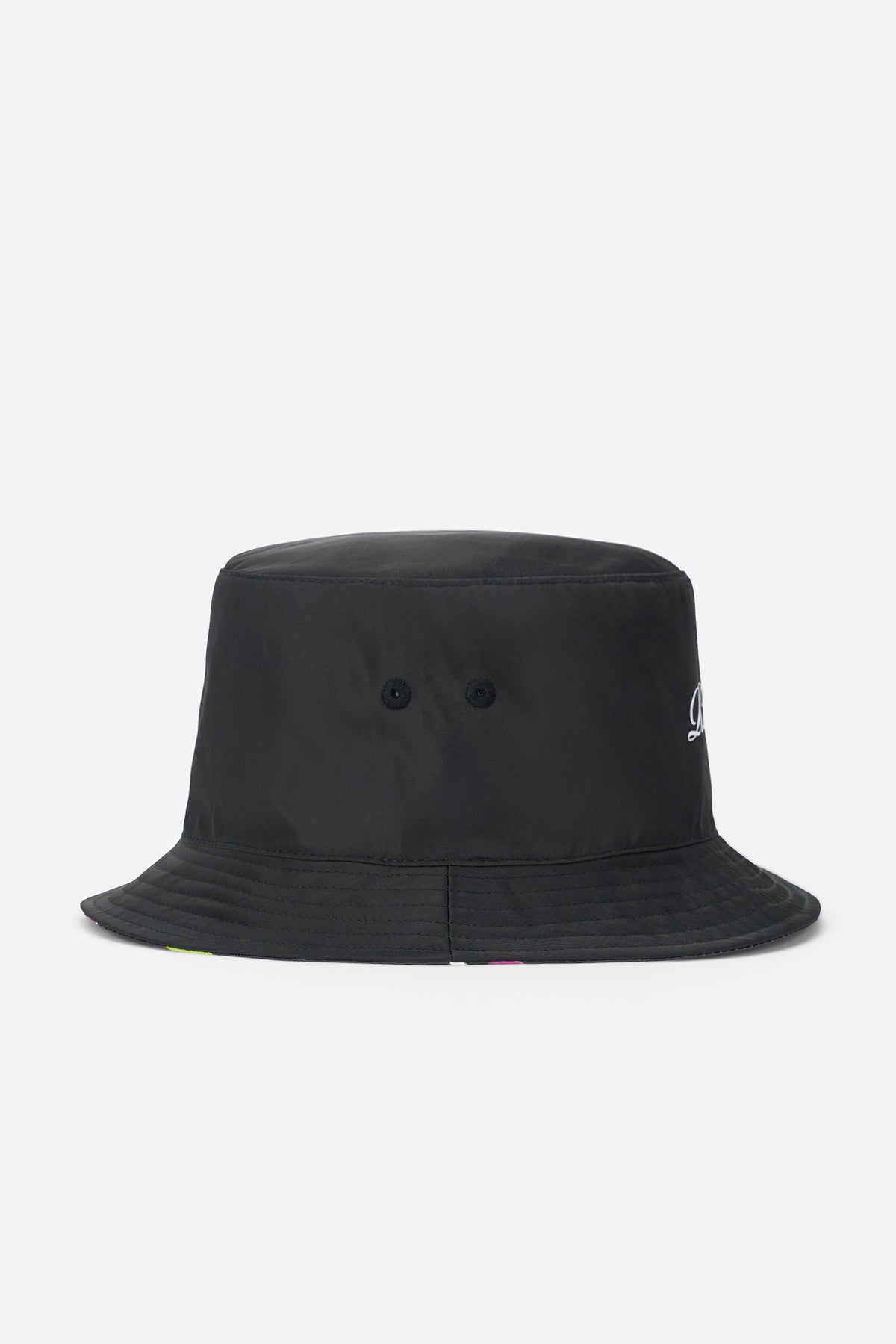 Black Reversible Bucket Hat with Purple Floral Pattern - Back View | RTA