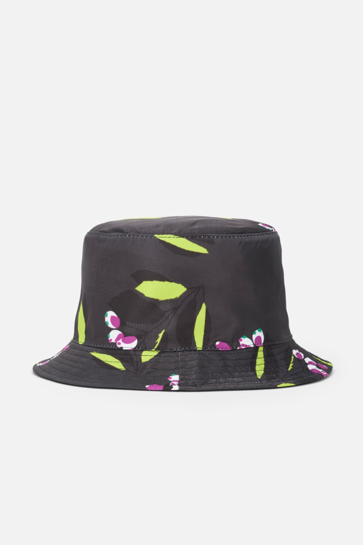 Reversible Bucket Hat Floral Print Side with Neon Green Details - Flat Lay | RTA