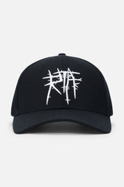 Black Wool Baseball Hat with White Thorn Embroidery - Front View | RTA