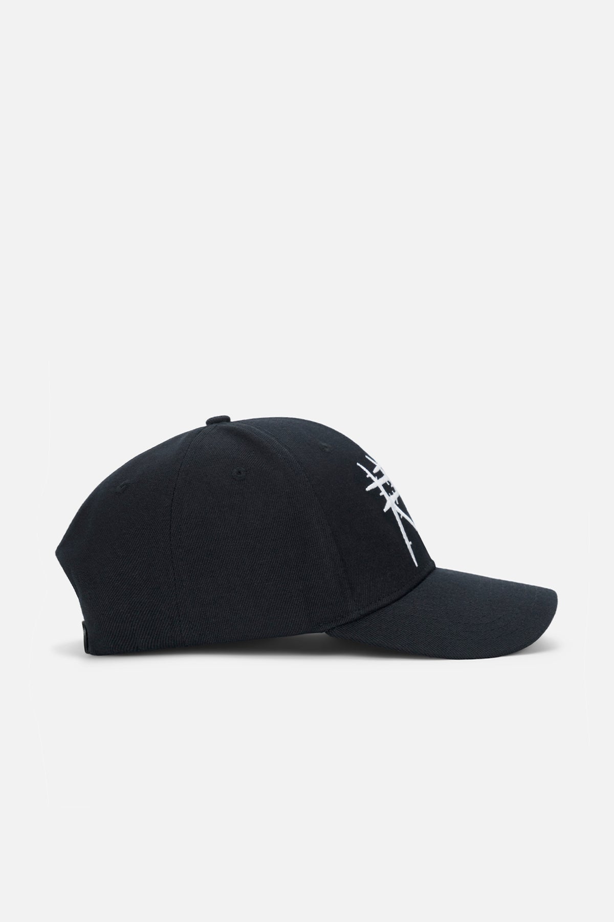 Black Streetwear Baseball Hat with Thorn Graphics - Side Profile | RTA