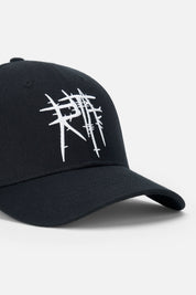 Black Wool Baseball Hat Close Up - Thorn Embroidery Detail | RTA