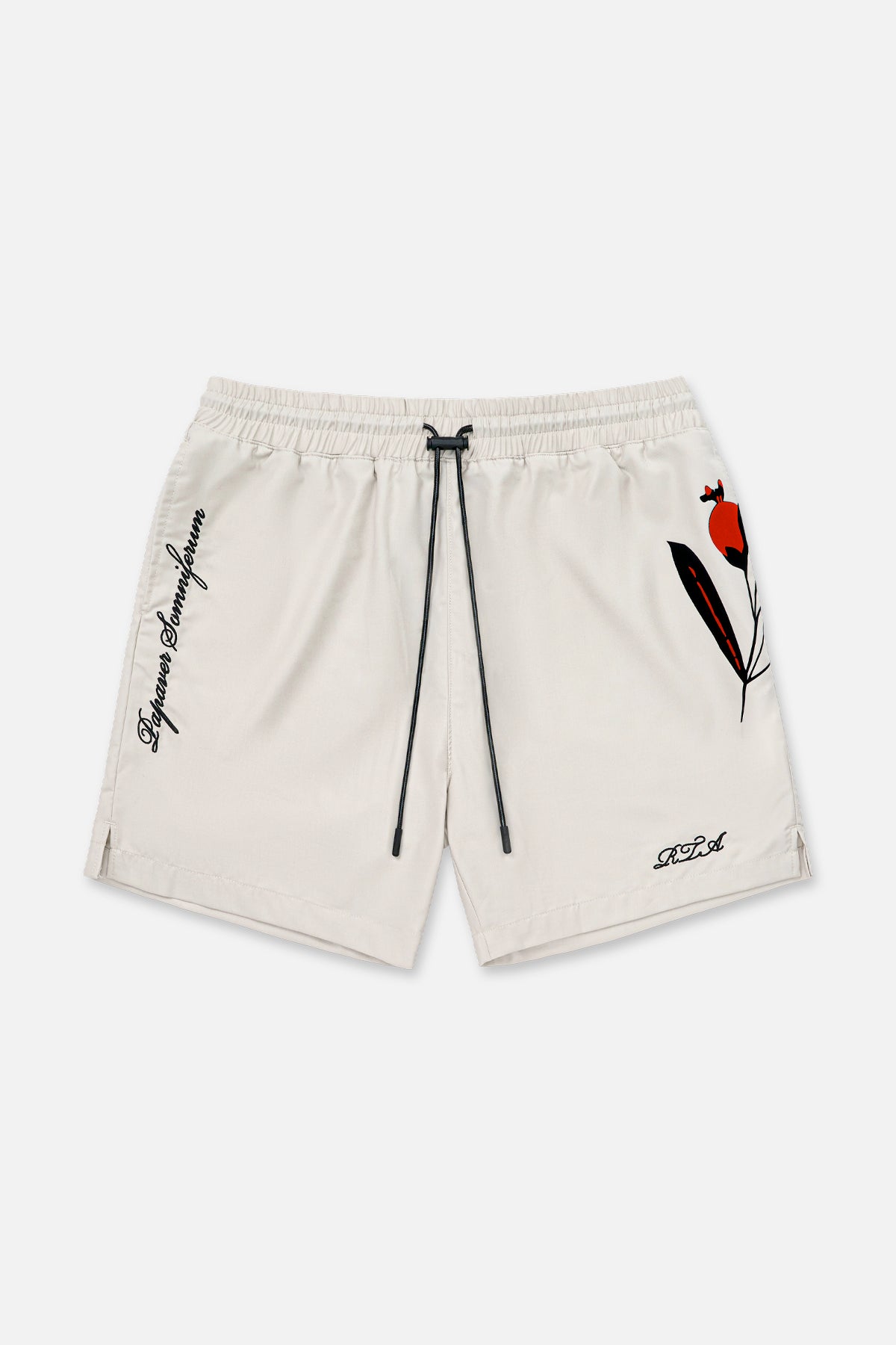 Beige Poppy CLYDE Shorts with Floral Graphics - Front View | RTA