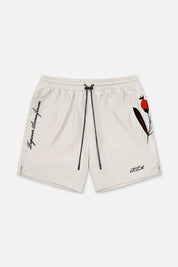 Beige Poppy CLYDE Shorts with Floral Graphics - Front View | RTA