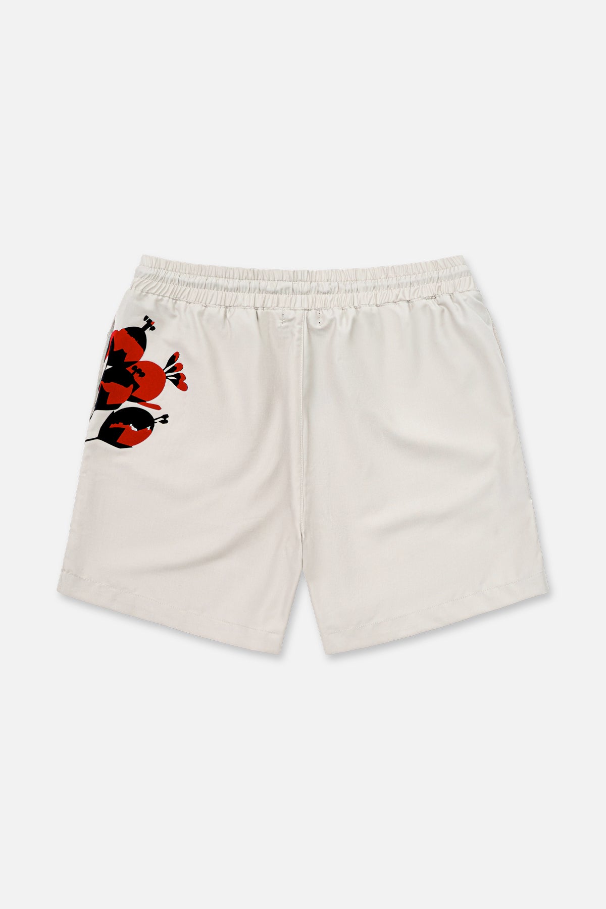 Beige CLYDE Shorts with Red Poppy Graphics - Back View | RTA