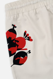Beige CLYDE Shorts Right Leg - Red Poppy Graphic Detail | RTA
