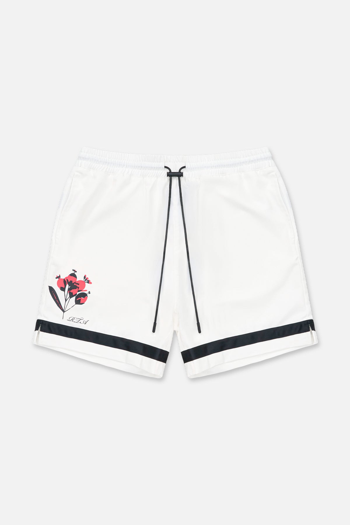 White Poppy Clyde Poly-Blend Shorts - Front View with Floral Print | RTA