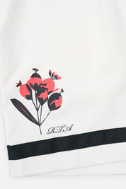 White Poppy Clyde Shorts - Floral Print Detail Close-Up | RTA