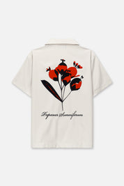 Beige Nathan Short Sleeve Shirt - Back View with Red Poppy Print Detail | RTA