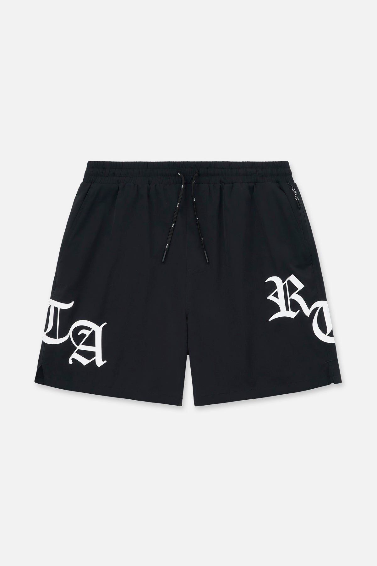Black Old English RTA Swim Trunks - Front View | RTA
