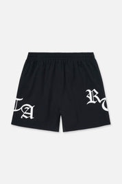 Black Old English RTA Swim Trunks - Back View | RTA