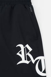 Black Old English RTA Swim Trunks - Side Logo Detail | RTA