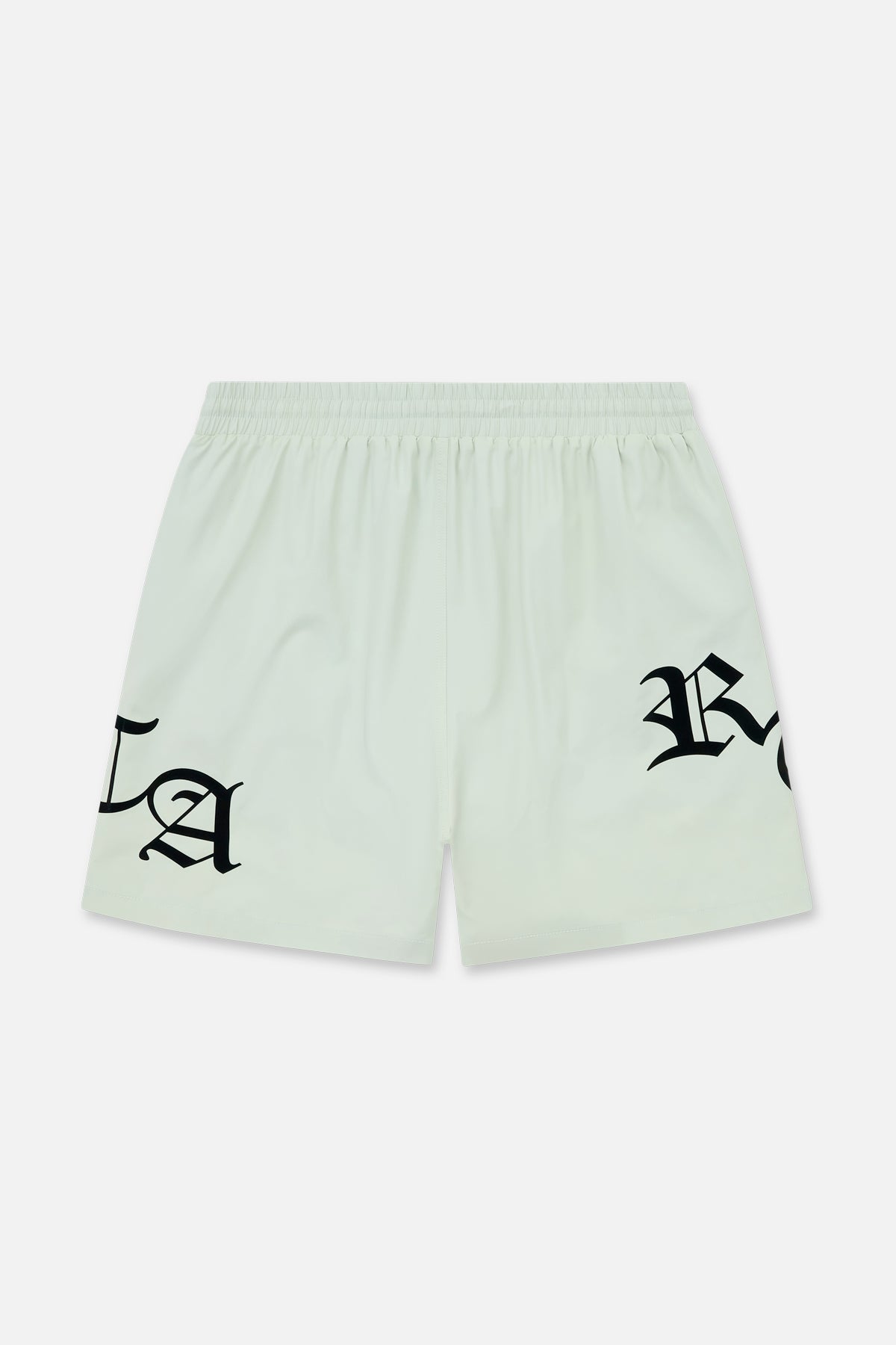 Light Teal Swim Shorts with Gothic RTA Graphics - Back View | RTA