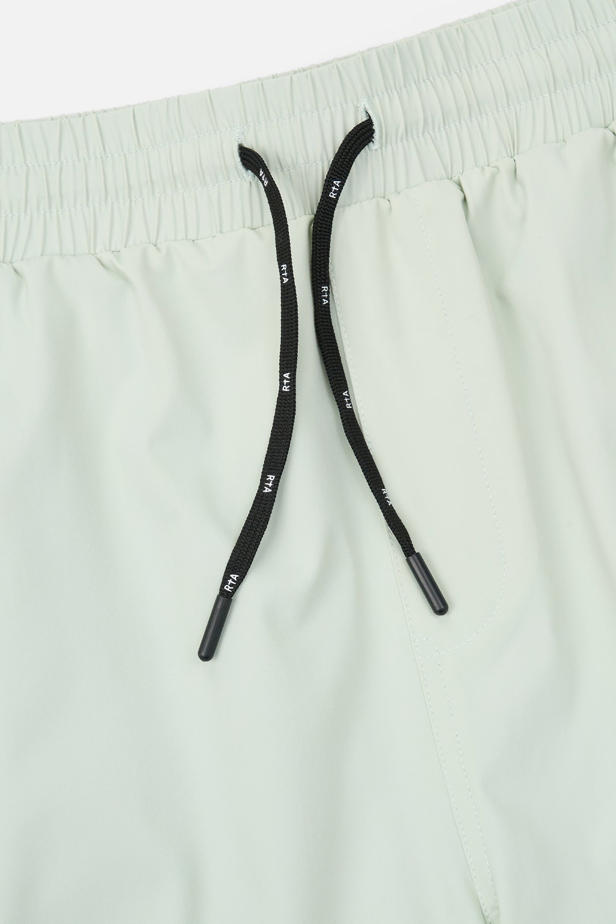 Light Teal Mark Swim Trunk Drawstring Detail with RTA Branding | RTA