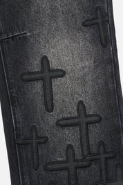 MAEL SLIM FLARE JEAN | GRAPHITE DESCENDING CROSS