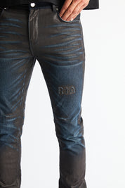 Clayton Skinny Jean Ocean Dusk - Waist and Thigh Detail, Wax Coat Finish | RTA