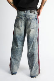 Franco Wide Leg Jean Marine Paint Stripe - On-Model Back View, Distressed Wash Wide Leg Denim | RTA