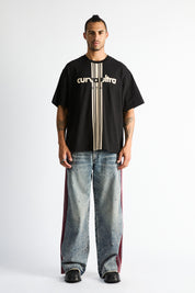 Franco Wide Leg Jean Marine Paint Stripe - Full Front On-Model View | RTA