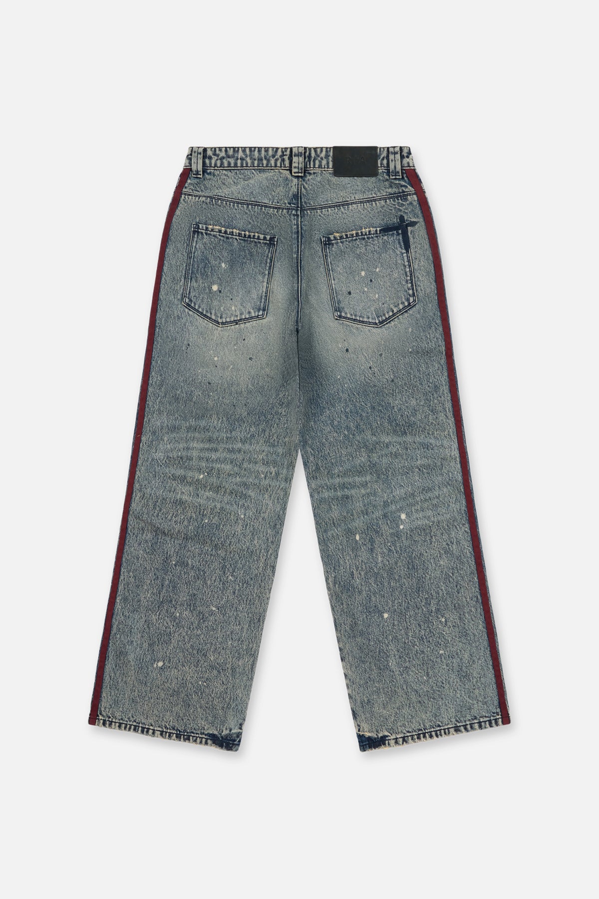 Franco Wide Leg Jean Marine Paint Stripe - Back Flat Lay, Paint Splatter Wash Detail | RTA