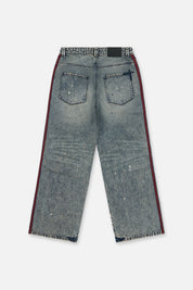 Franco Wide Leg Jean Marine Paint Stripe - Back Flat Lay, Paint Splatter Wash Detail | RTA