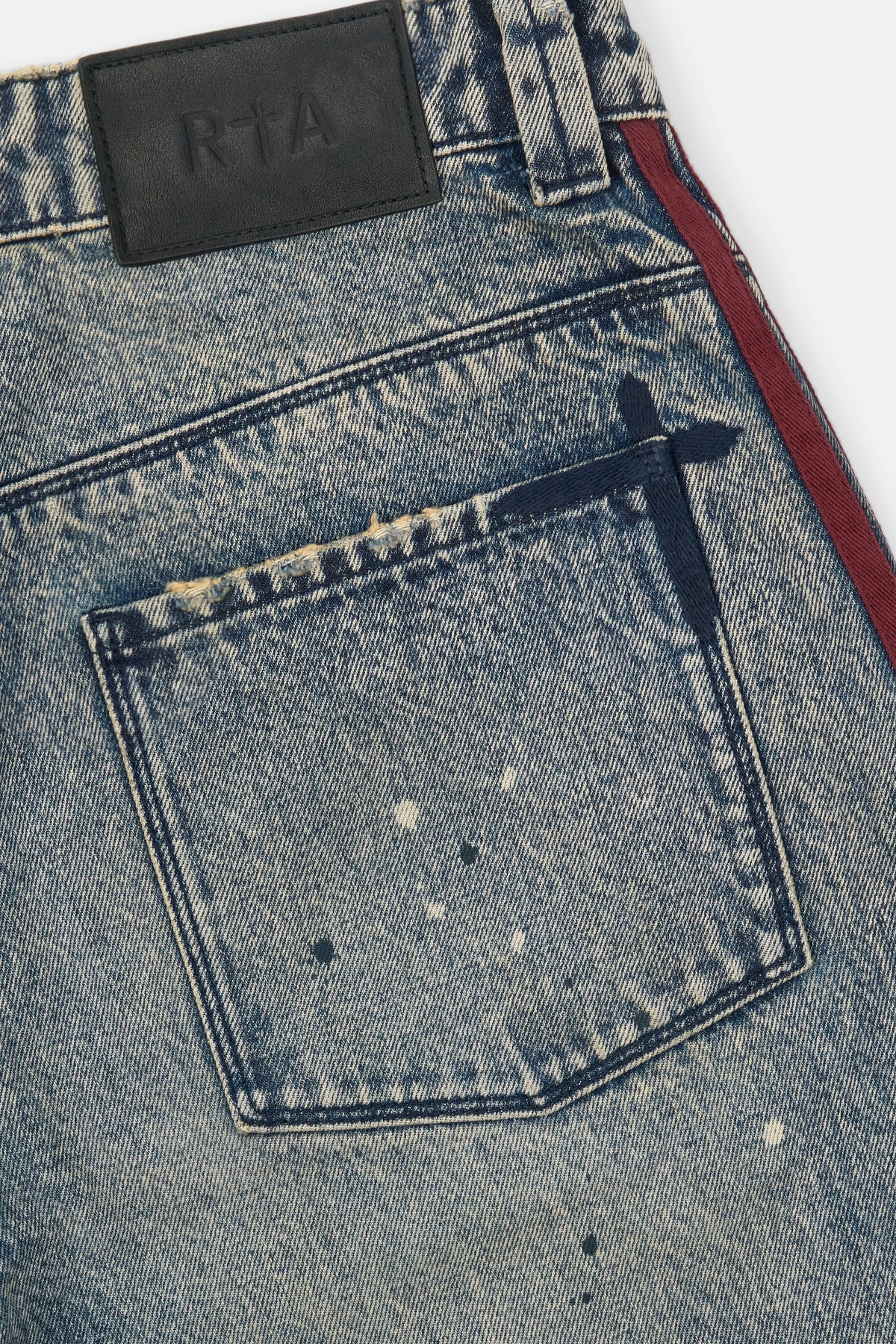 Franco Wide Leg Jean Marine Paint Stripe - Back Pocket Detail, RTA Leather Patch | RTA