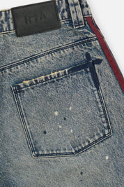 Franco Wide Leg Jean Marine Paint Stripe - Back Pocket Detail, RTA Leather Patch | RTA