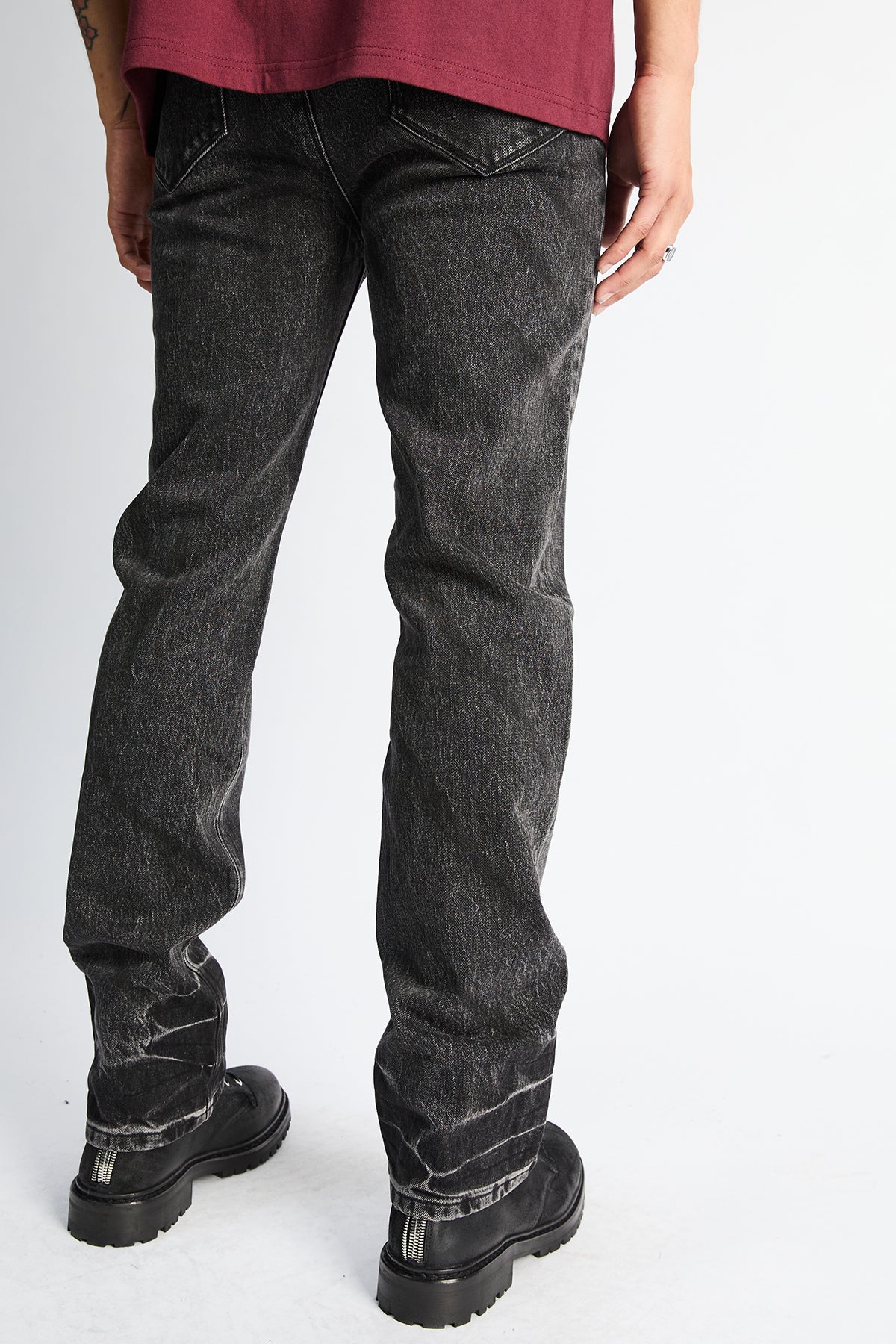 RTA Haru Slim Fit Jean Ash Stain - On Model Back View, Faded Wash Slim Fit Denim | RTA