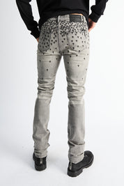 RTA Olivier Stacked Skinny Jean Smoky Rinse Allover Cross - On Model Back View, Luxury Streetwear Jeans | RTA