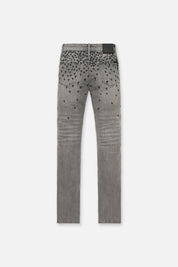 RTA Olivier Stacked Skinny Jean Smoky Rinse Allover Cross - Flat Lay Back View, Cross Motif | RTA