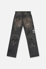 JONAS STRAIGHT LEG JEAN Charcoal Ember Allover Soccer - Flat Lay Back View, Distressed Wash | RTA