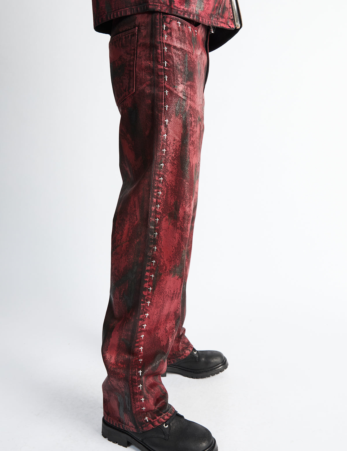 RTA Jonas Straight Leg Jean Black Eclipse - Side Profile Cross Rivet Seam, Luxury Streetwear Denim | RTA