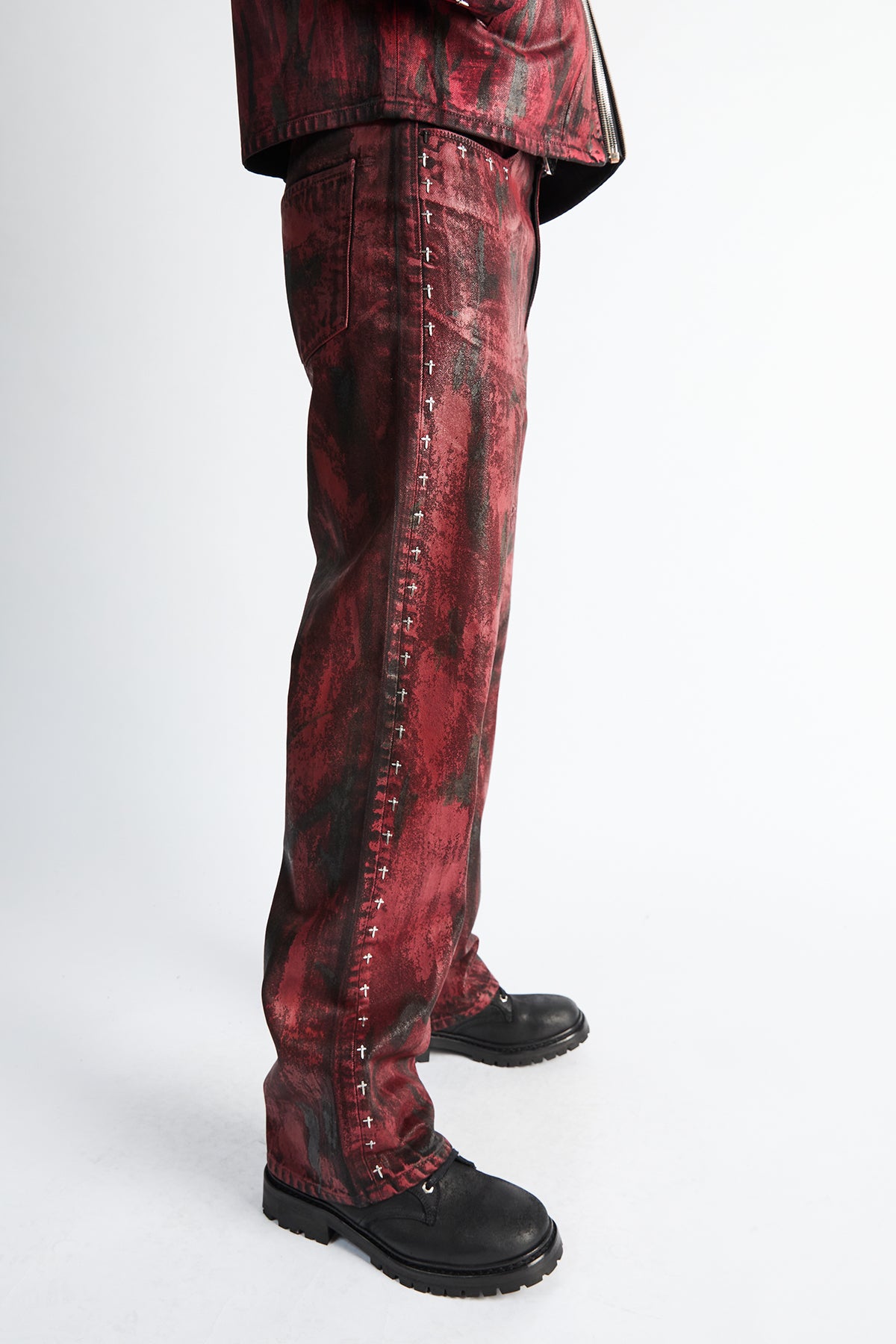 RTA Jonas Straight Leg Jean Black Eclipse - Side Profile Cross Rivet Seam, Luxury Streetwear Denim | RTA