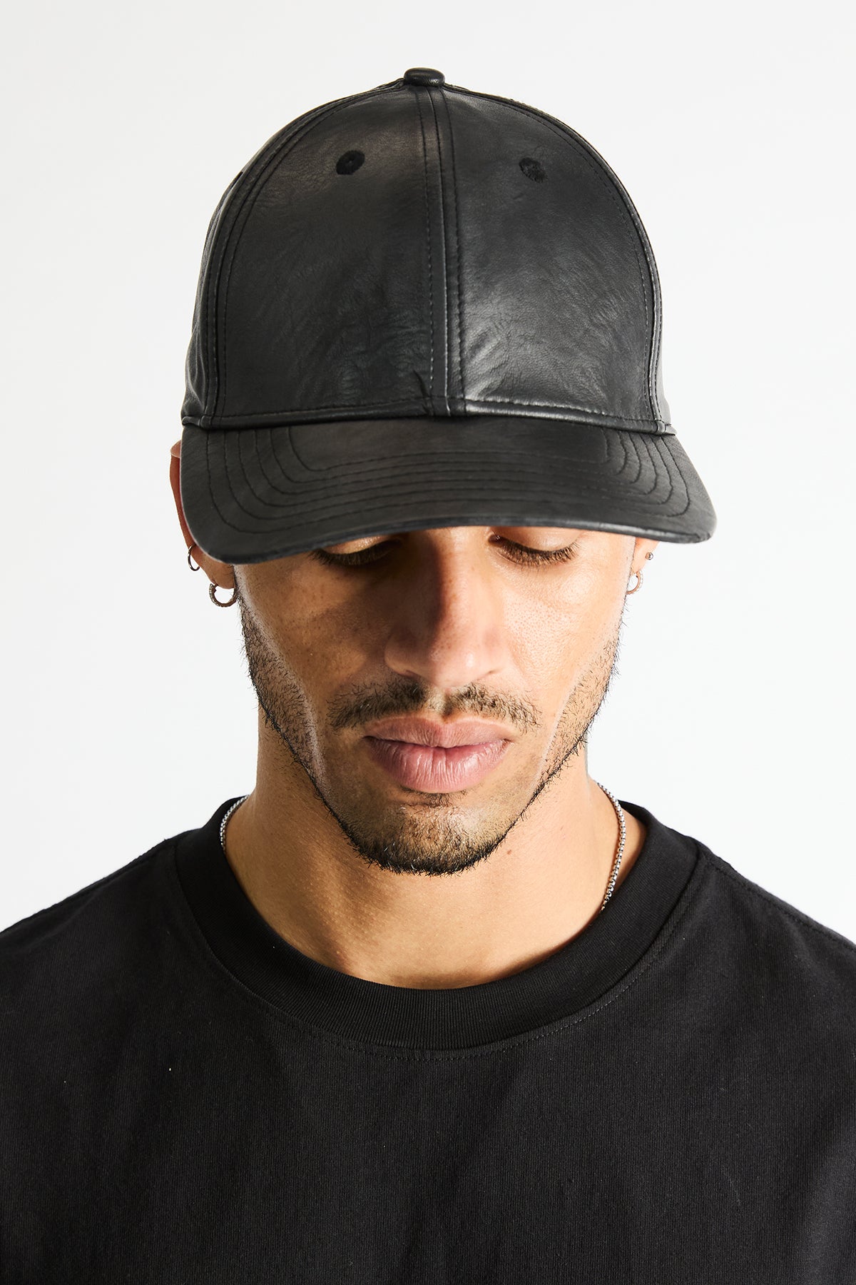 Jacob Baseball Hat Vintage Black Leather - Front On-Model View | RTA
