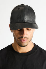 Jacob Baseball Hat Vintage Black Leather - Front On-Model View | RTA