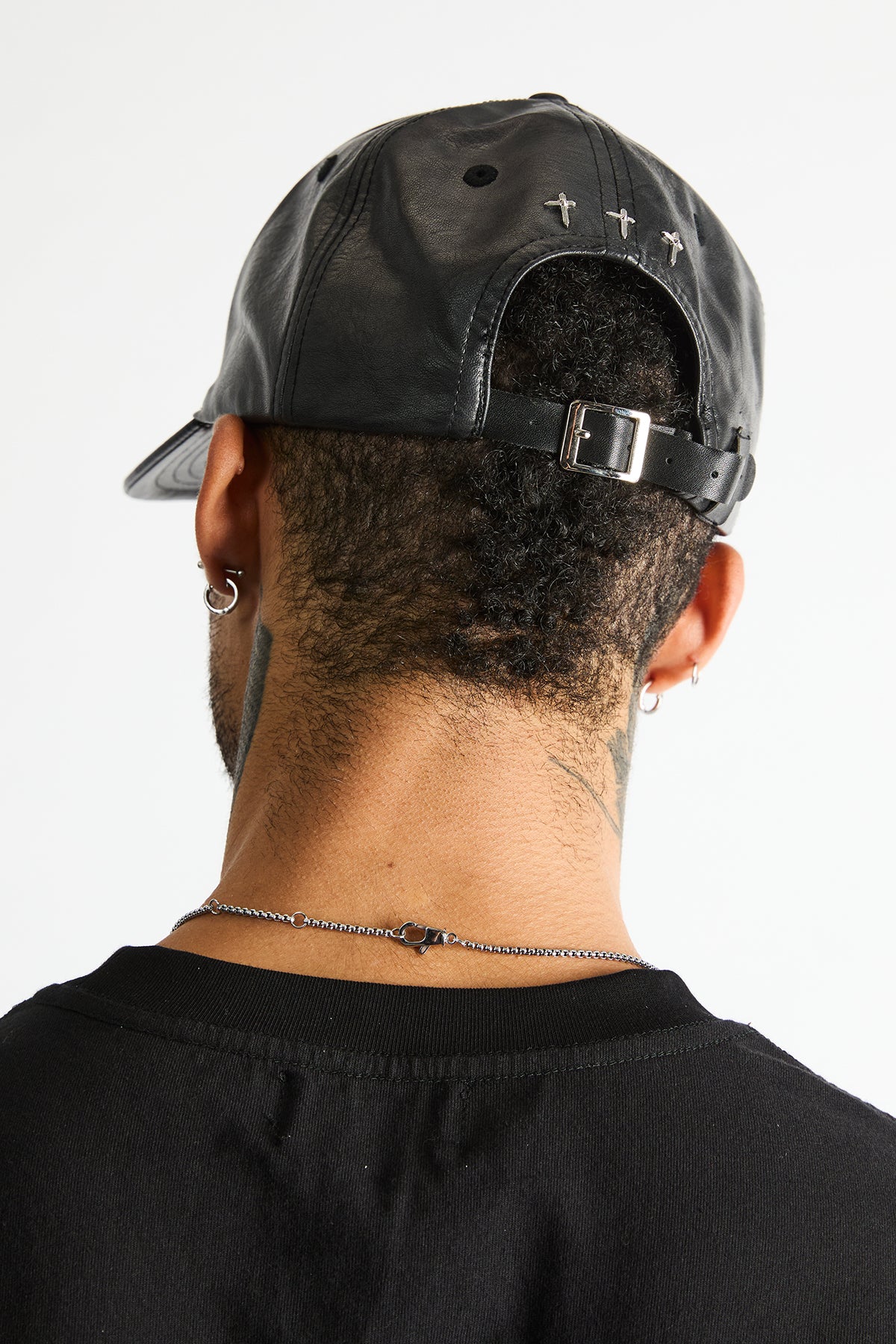 Jacob Baseball Hat Vintage Black - Back View, Silver Cross Studs and Leather Buckle Strap | RTA