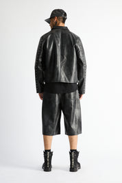Vintage Black Baggy Bermuda Shorts - On Model Back View, Cross Rivet Side Detail | RTA