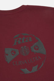RTA Bastien Pocket Tee Burgundy - Back Graphic Close-Up, Curva Ultra Ball Print Motif Detail | RTA