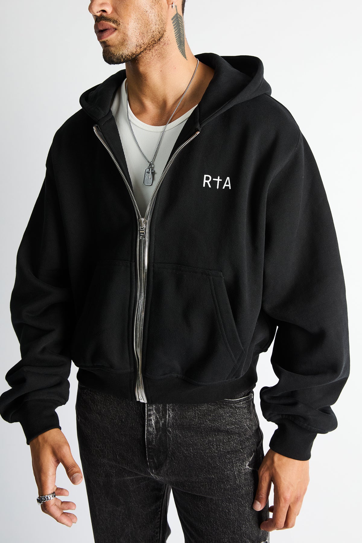 Black Cropped Zip Hoodie | RTA