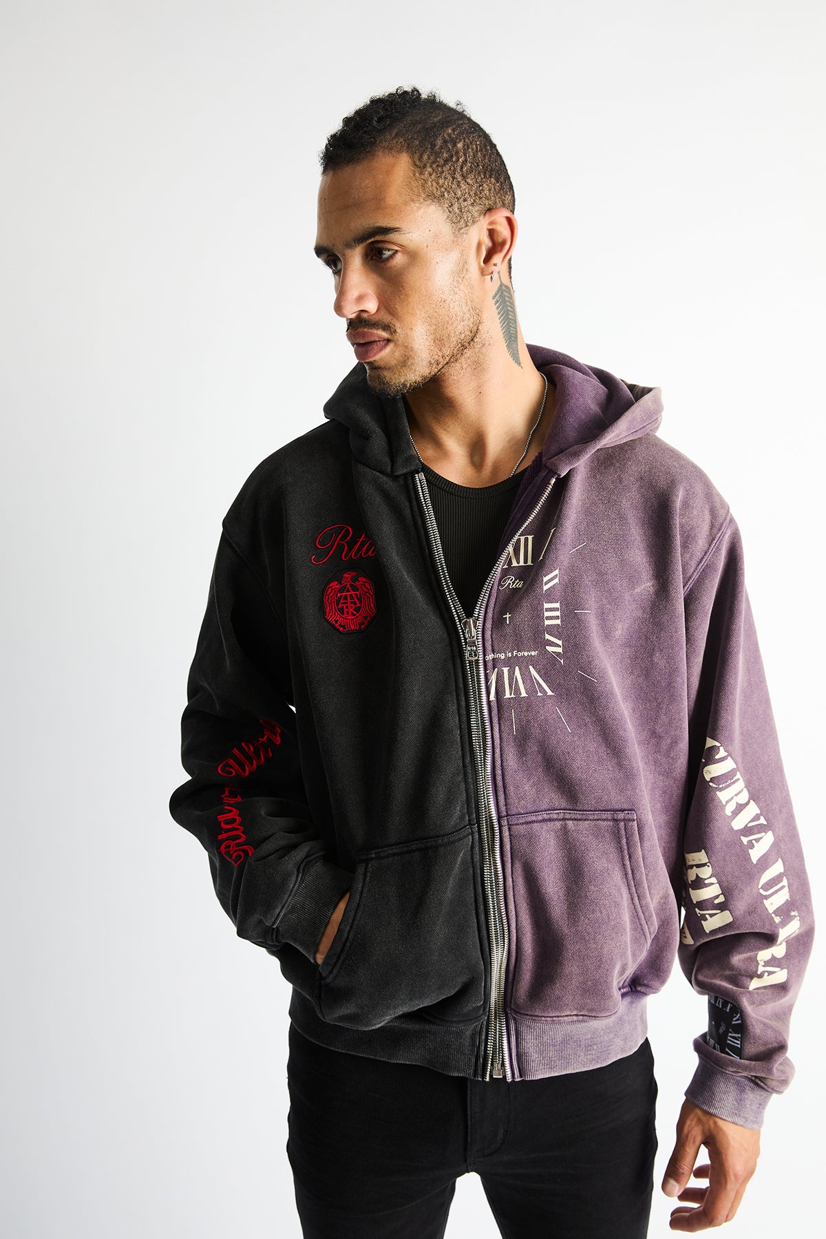 RIKO HALF HALF ZIP UP | BLACK DEEP PURPLE COMBO