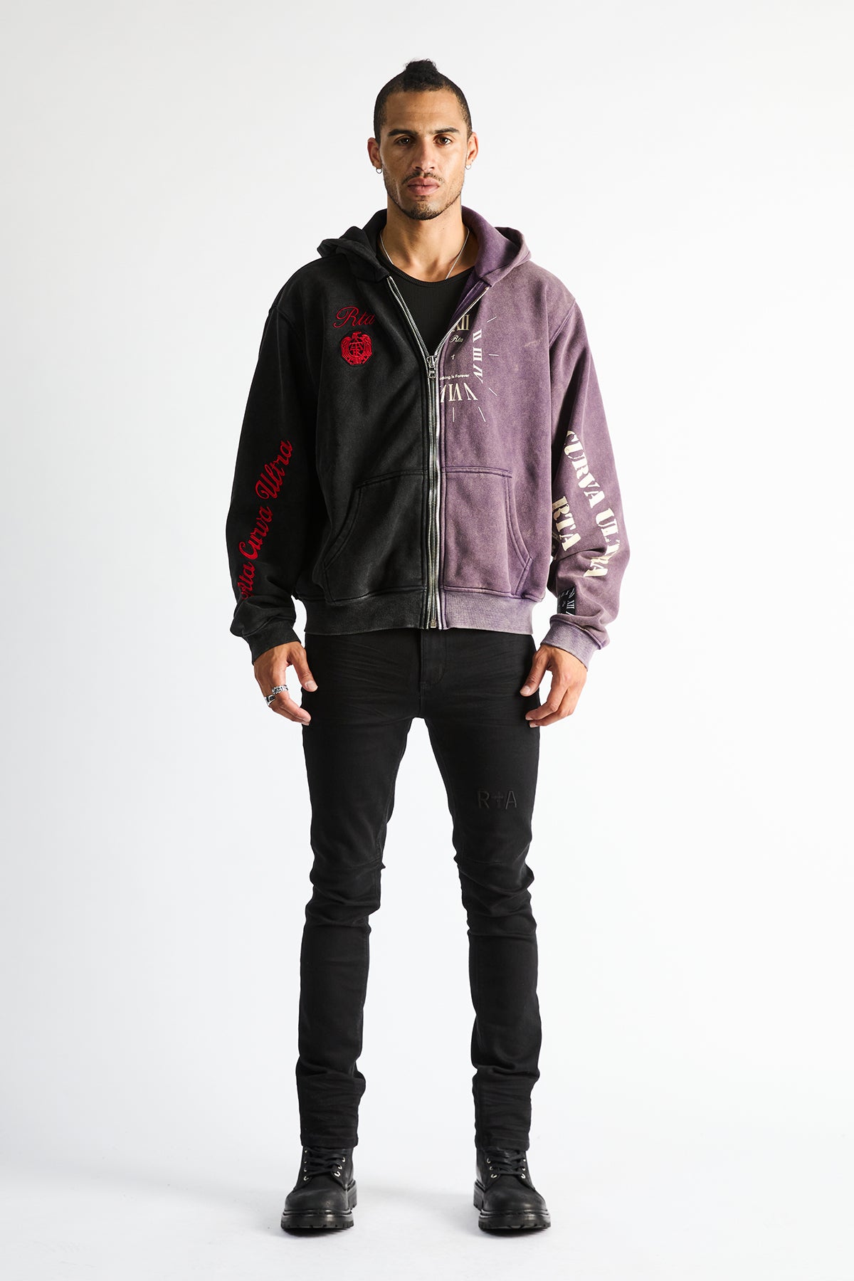 RIKO HALF HALF ZIP UP | BLACK DEEP PURPLE COMBO
