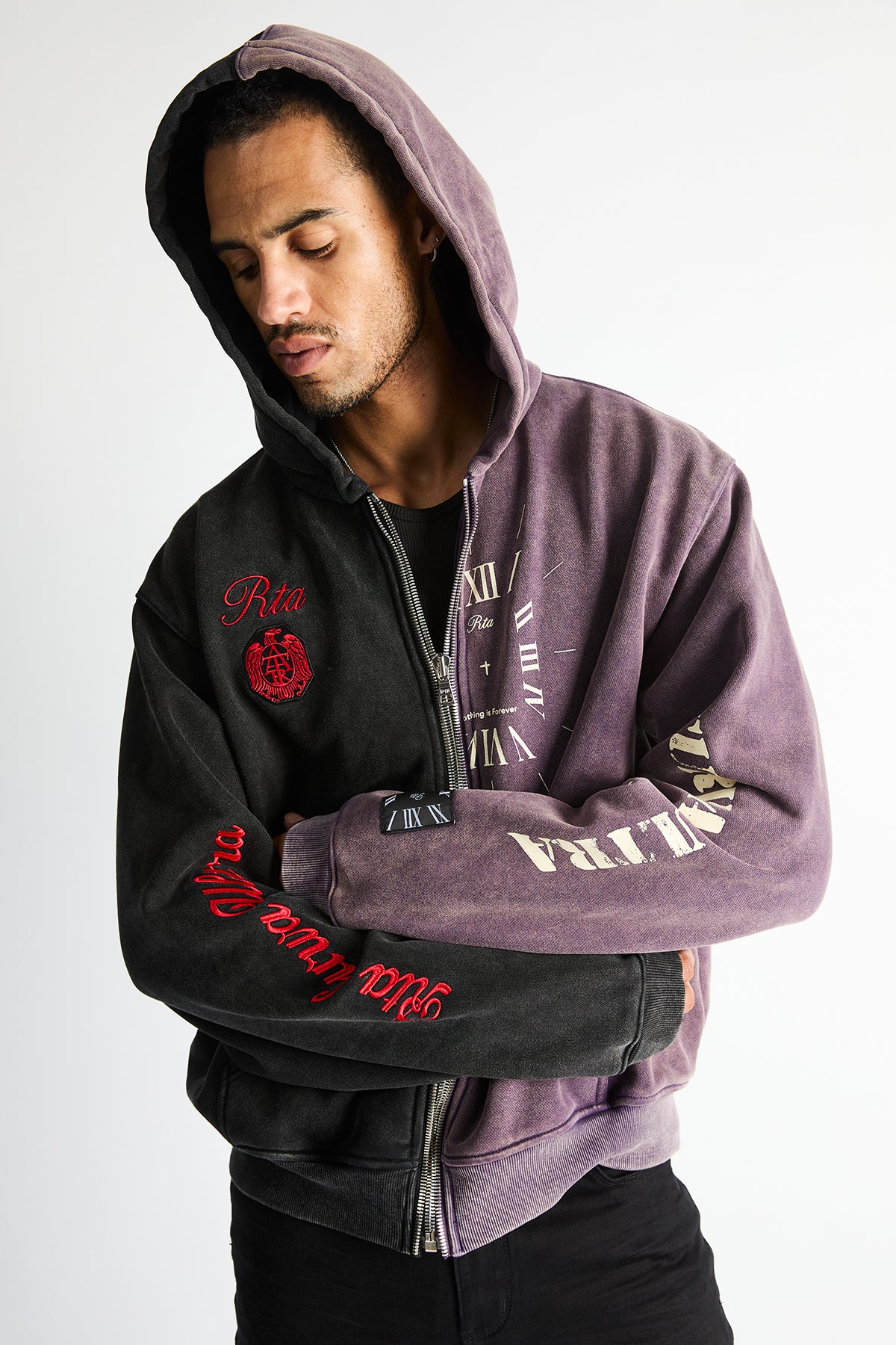 RIKO HALF HALF ZIP UP | BLACK DEEP PURPLE COMBO